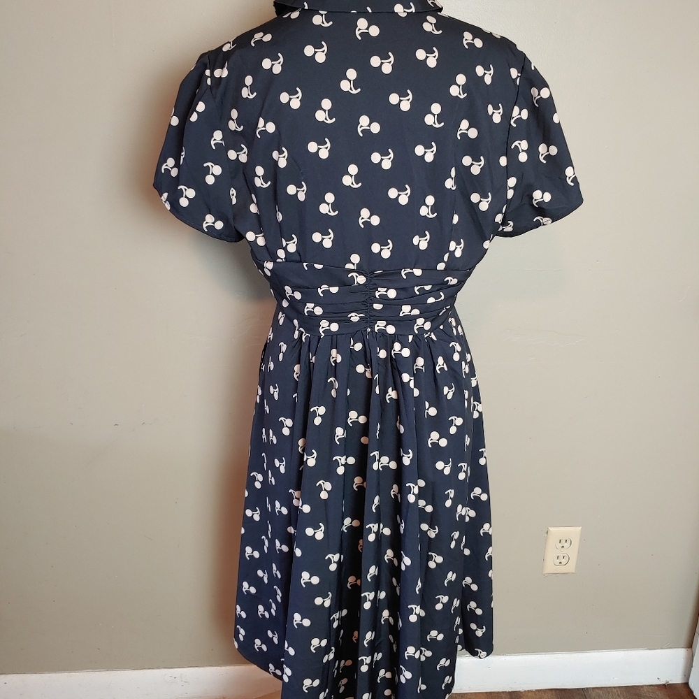Vienna Summer navy dress w/cherries women's size L - Picture 5 of 11